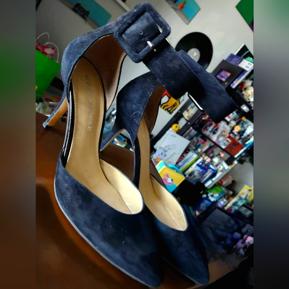 AUDREY BROOKE Black Suede Ankle Strap Heels size 8.5